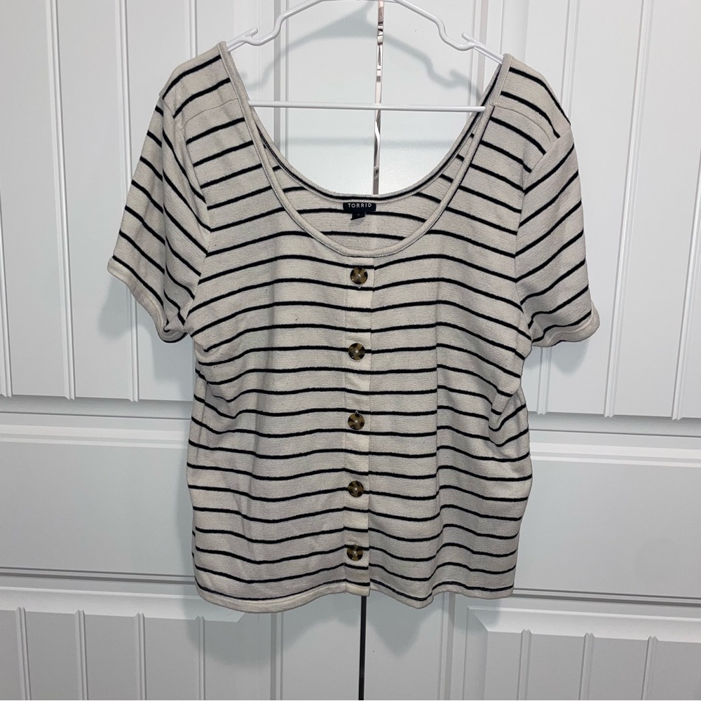 Torrid Cream and Black Striped Button-Down Top